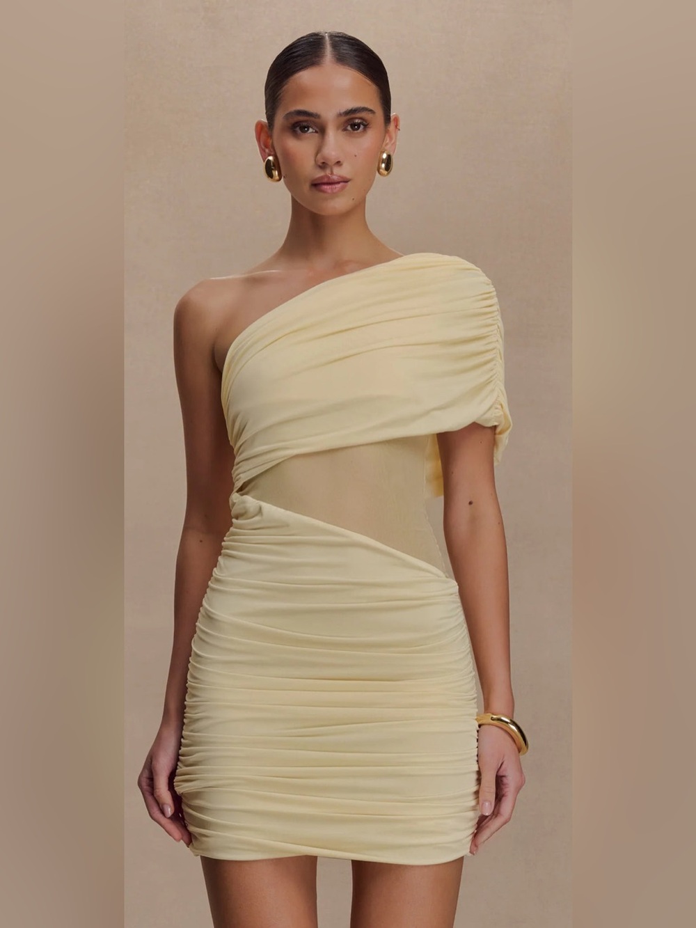Meshki One-Shoulder Ruched Mini Dress in Lemon 🍋 XL and NWT